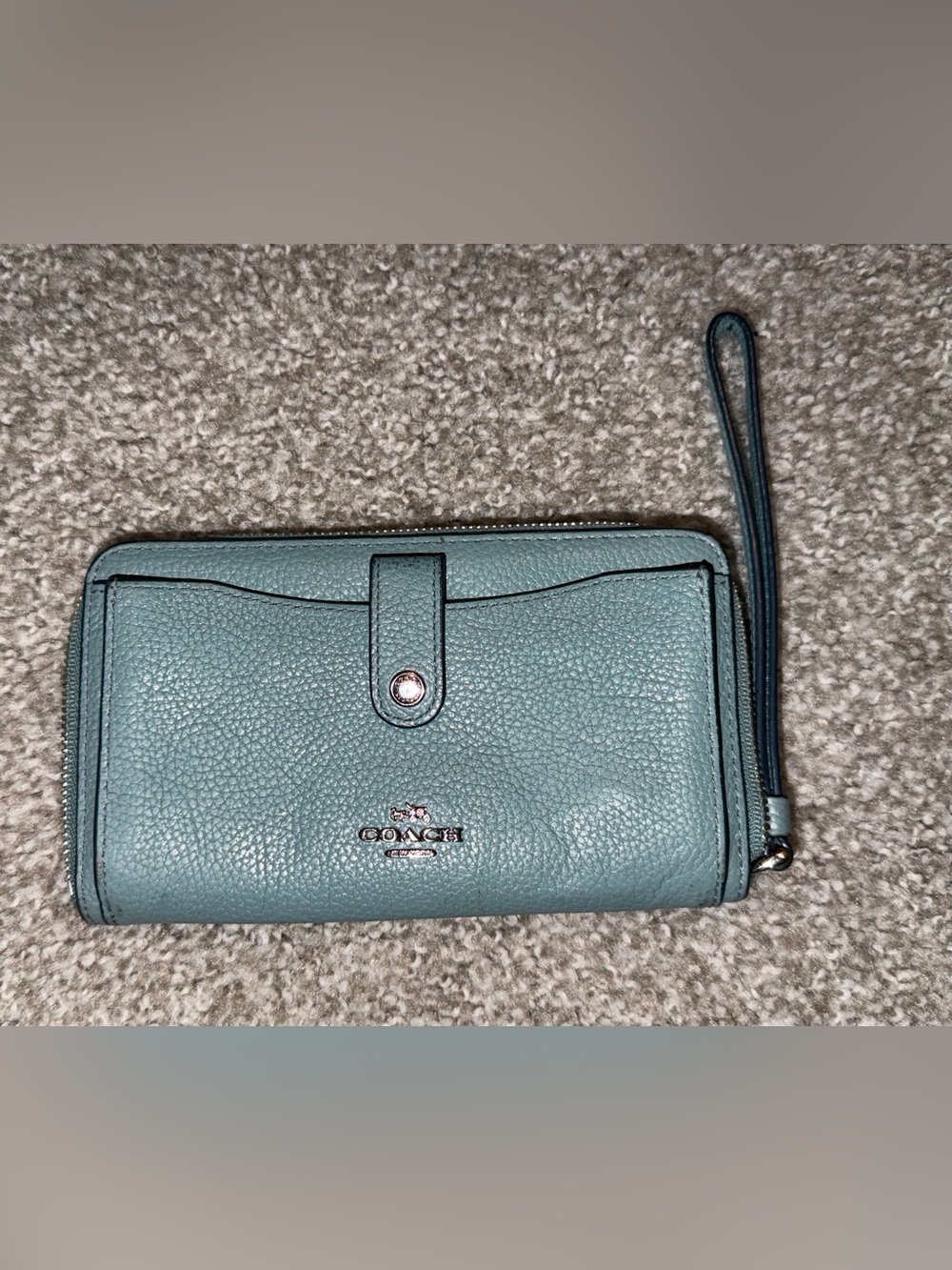 Coach Pebbled Leather Wristlet Wallet in Teal Blue